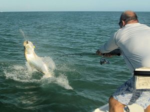 Fly fishing for tarpon should be good during June. Jeb Mulock, from Bradenton, FL, caught and released this one on a fly while fishing with Capt. Rick Grassett in a previous June.
