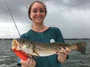 Chelsea Pitman with a nice trout she caught in Sarasota Bay.