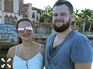 Jordan and his bride Marina in front of the John and Mabel Ringling Museum.