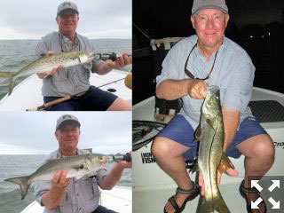 Kirk Grassett, from Middletown, DE, with a Spanish mackerel and other fish caught and released on flies while fishing Sarasota Bay with his brother Capt. Rick Grassett.