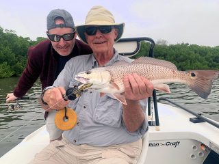 Keith McClintock, from Lake Forest, IL, and Steve McClintock, from Pittsburgh, had great action catching and releasing reds on CAL jigs with shad tails and grubs while fishing shallow water with Capt. Rick Grassett.