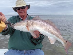 Keith McClintock, from Lake Forest, IL, had good action catching and releasing reds on CAL jigs with Shad tails on different trips with Capt. Rick Grassett.