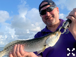 Scott Perez, from IN, had good action catching and releasing trout on DOA Deadly Combos and CAL jigs with shad tails while fishing Sarasota Bay with Capt. Rick Grassett recently.