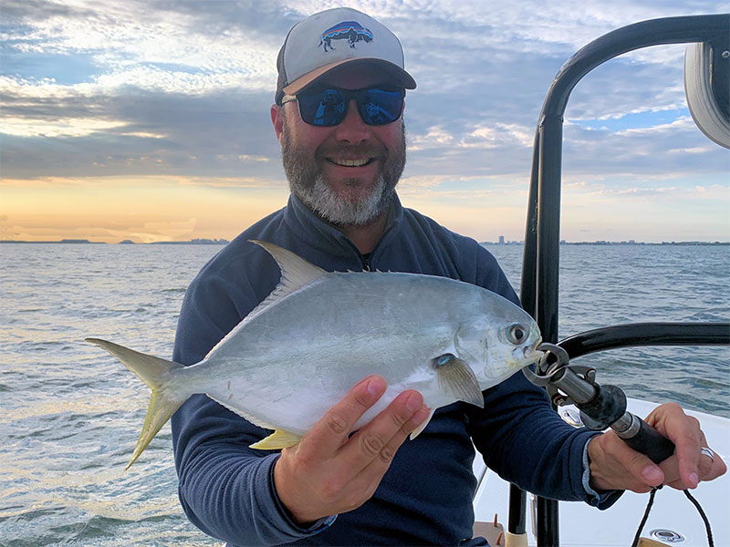 There should be good action on deep grass flats in January, Dylan Lewis, from CO, caught and released this pompano on a Clouser fly while fishing Sarasota Bay with Capt. Rick Grassett in a previous January.