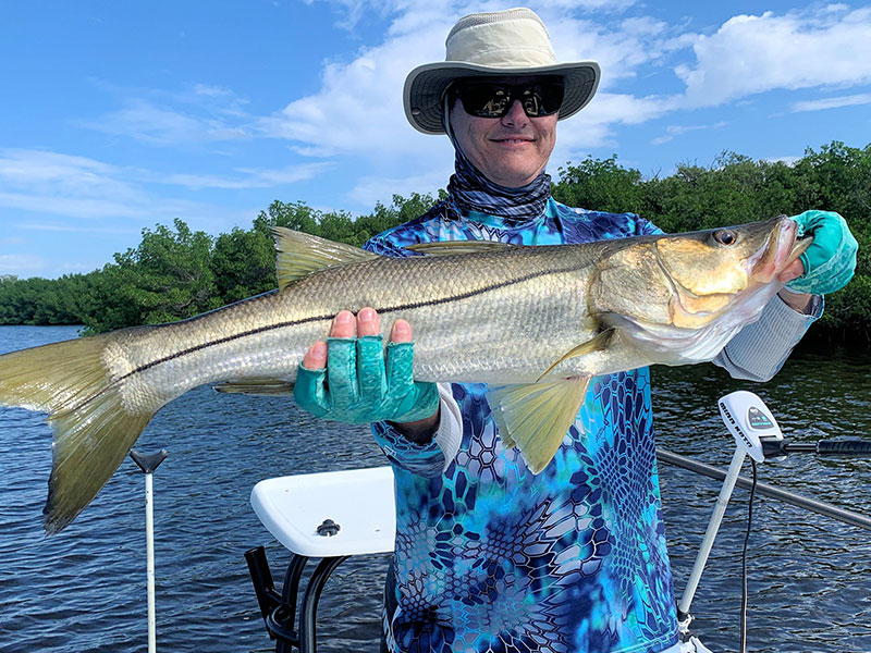 Kyle Ruffing, from Sarasota, had good action with this snook on CAL jigs with shad tails while fishing Gasparilla Sound with Capt. Rick Grassett in a previous October.