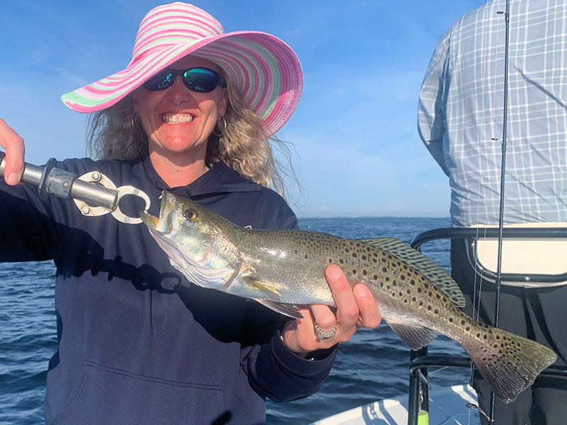 Shara King, from Dillon, MT, had good action catching and releasing trout, Spanish mackerel, snook and a tripletail on flies and DOA Lures while fishing in Sarasota with Capt. Rick Grassett recently.