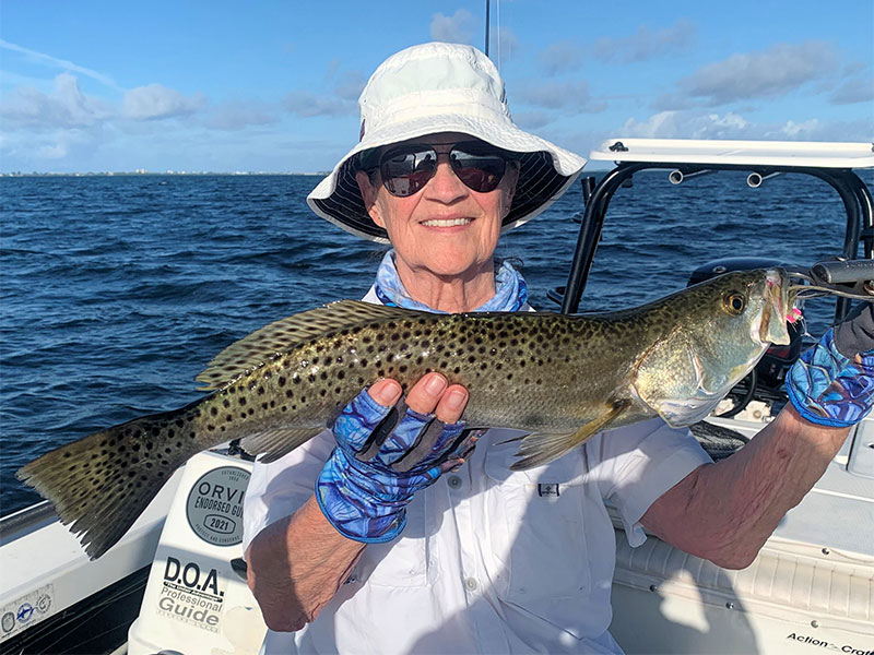 Pat Beckwith, from Sarasota, had good action catching and releasing trout, blues and Spanish mackerel on Clouser flies while fishing Sarasota Bay with Capt. Rick Grassett recently.