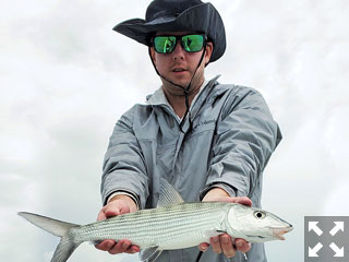 Cullen Baker with a South Andros bonefish he caught and released while fishing out of Mars Bay Bonefish Lodge.