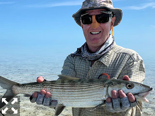 Tracy Baker, from NC, with a South Andros bonefish caught and released while fishing out of Mars Bay Bonefish Lodge.