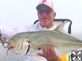 Joey Grassett, from Seaford, DE, with a hefty jack caught and released on a CAL jig with a shad tail while fishing with Capt. Rick Grassett recently. 