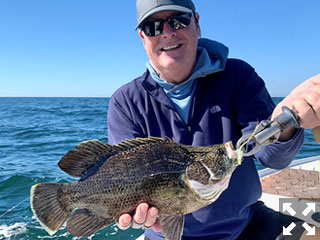 Dan Patterson, from Siesta Key, with his first tripletail on a fly caught and released while fishing with Capt. Rick Grassett.