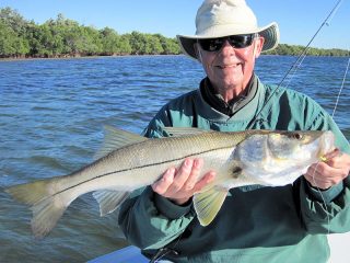  Keith McClintock, from Lake Forest, IL, fished Gasparilla Sound near Boca Grande and had good action with trout and snook on CAL jigs with shad tails on a trip with Capt. Rick Grassett in a previous January.