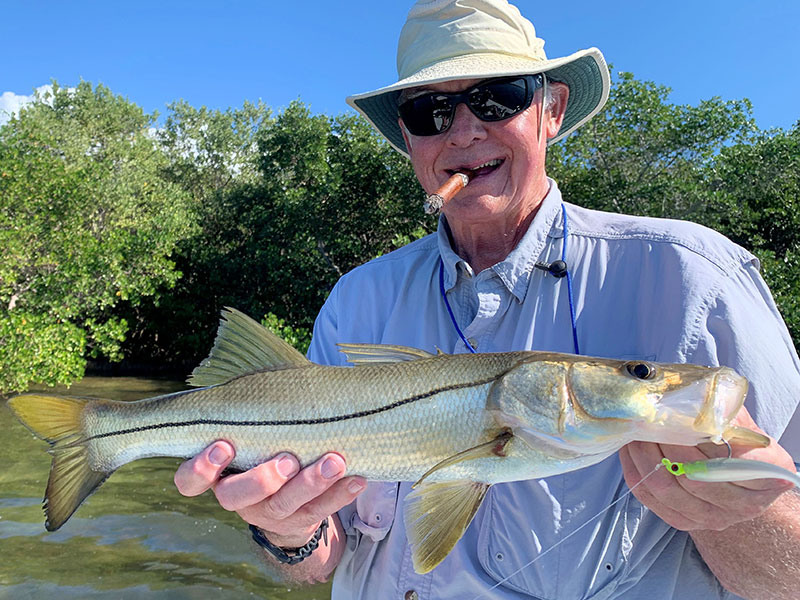 Keith McClintock, from Lake Forest, IL, had some action catching and releasing snook on CAL jigs with shad tails while fishing Gasparilla Sound with Capt. Rick Grassett recently.