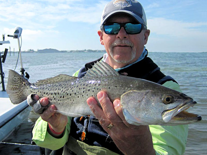 Mike Perez, from Sarasota, waded a flat to catch and release this big trout while fishing with Capt. Rick Grassett on a couple of trips in a previous February.