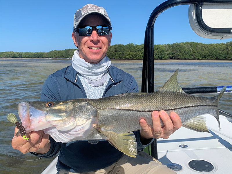 ave Reinhart, from Pittsfield, MA had good action with snook and redfish on CAL jigs with grubs fishing Gasparilla Sound with Capt. Rick Grassett recently.