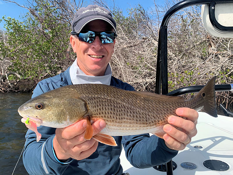 Dave Reinhart, from Pittsfield, MA, with a Red caught and released on CAL jigs with shad tails while fishing Gasparilla Sound with Capt. Rick Grassett on several trips recently.