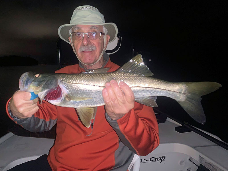 Dick Striano, from MA, with a snook, all caught and released in a previous January.