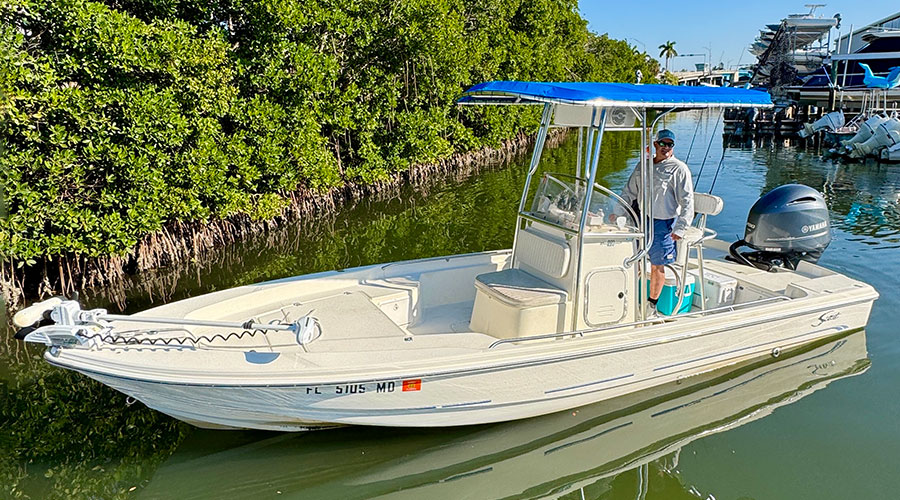 Captain Kelly Kurtz aboard his 22' Bayscout.